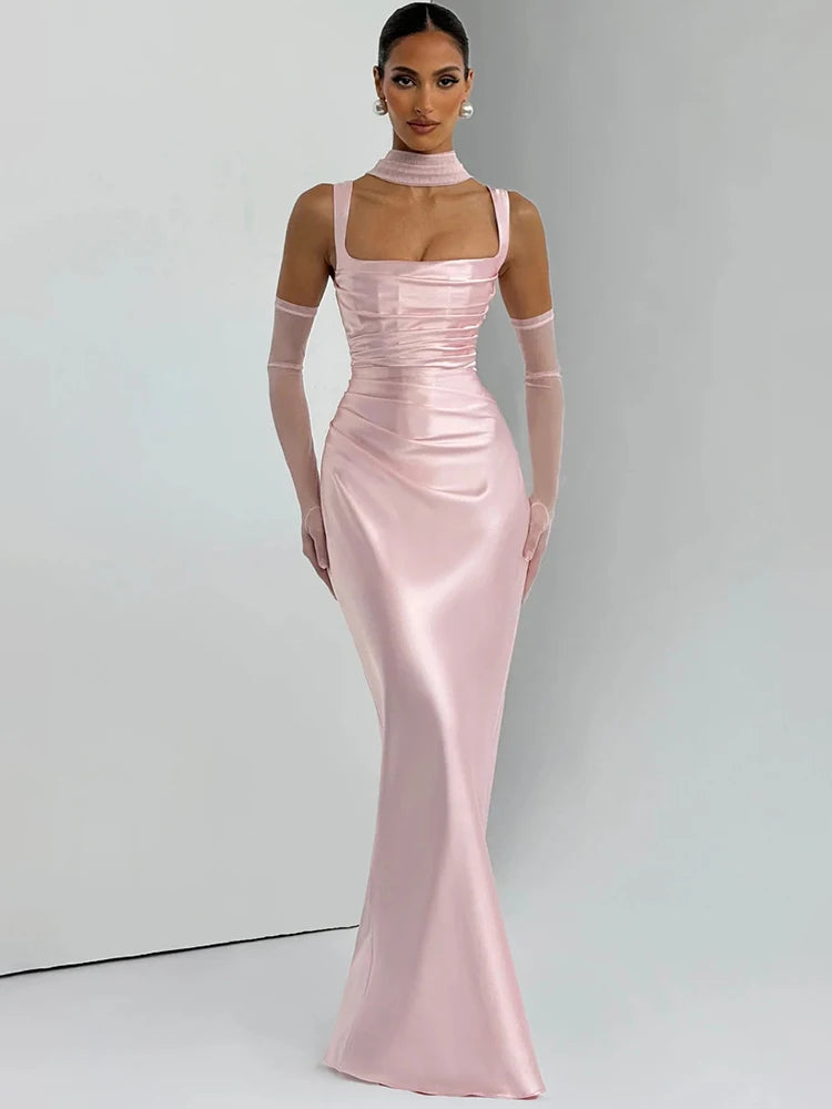 Sirena Draped Satin Maxi Dress