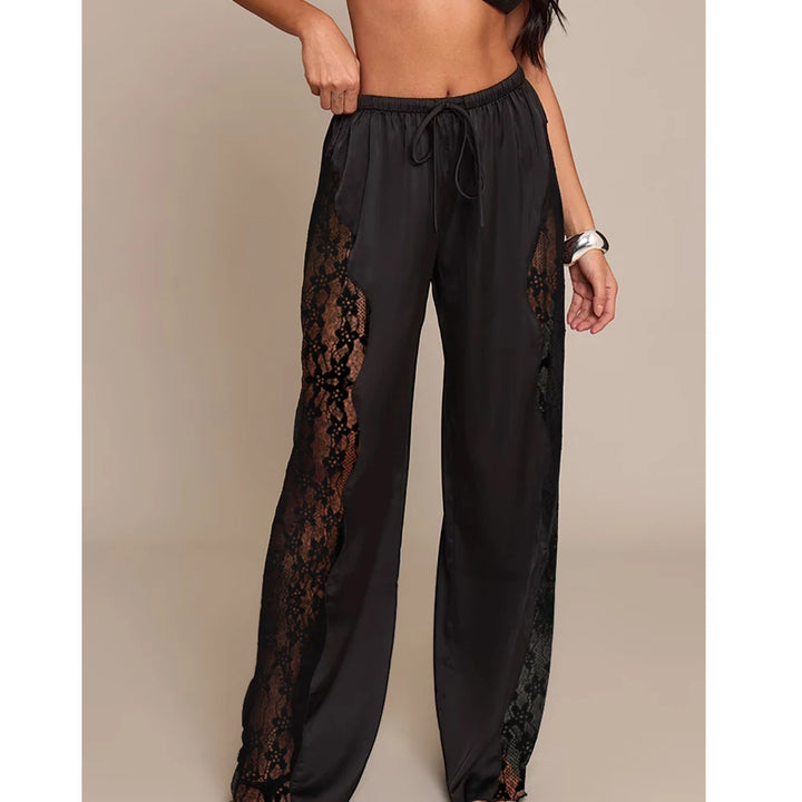 Merletto Lace-Panel Satin Pants