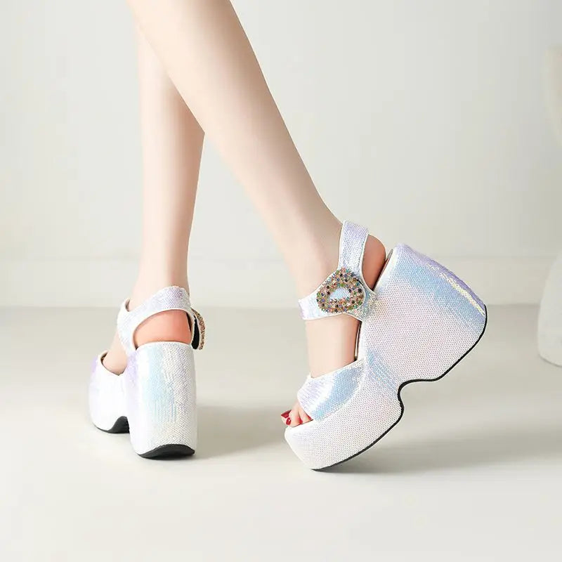 Scintilla Crystal-Buckle Platform Wedges