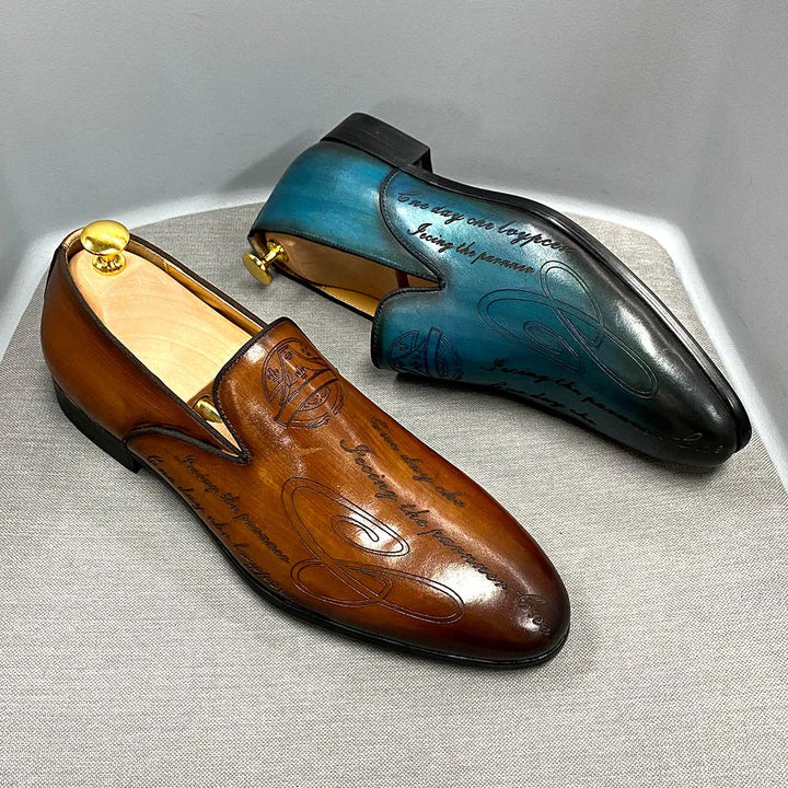 Scrittura Engraved Leather Loafers