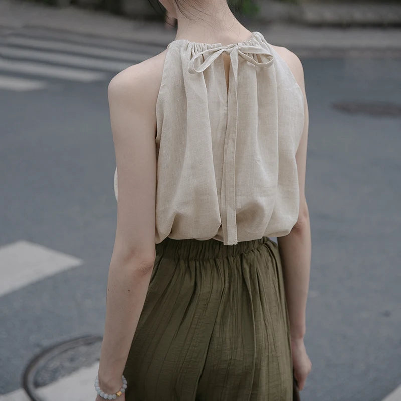Gathered Linen Halter Top