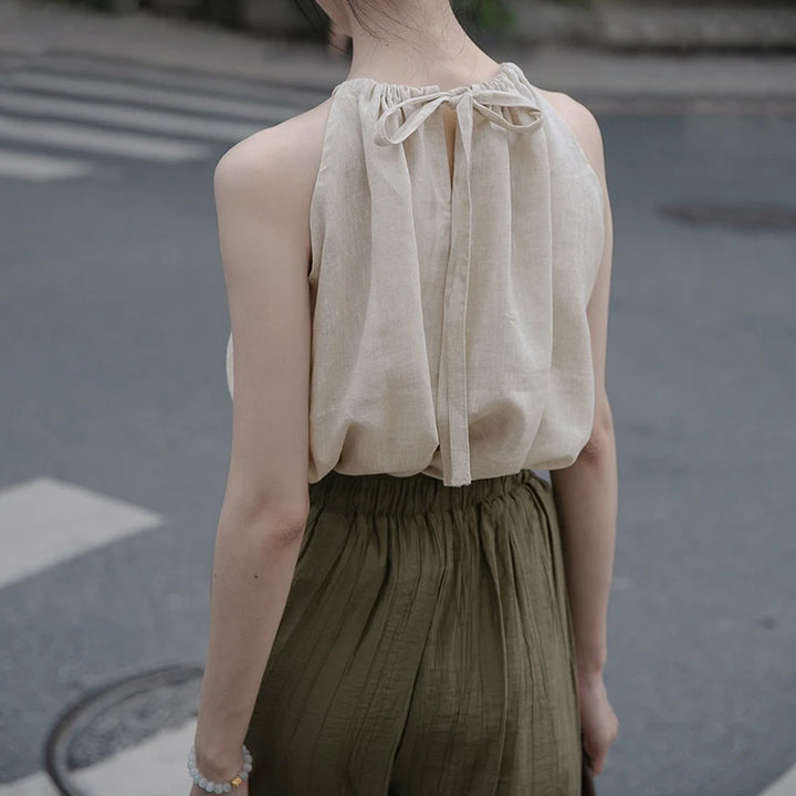 Gathered Linen Halter Top
