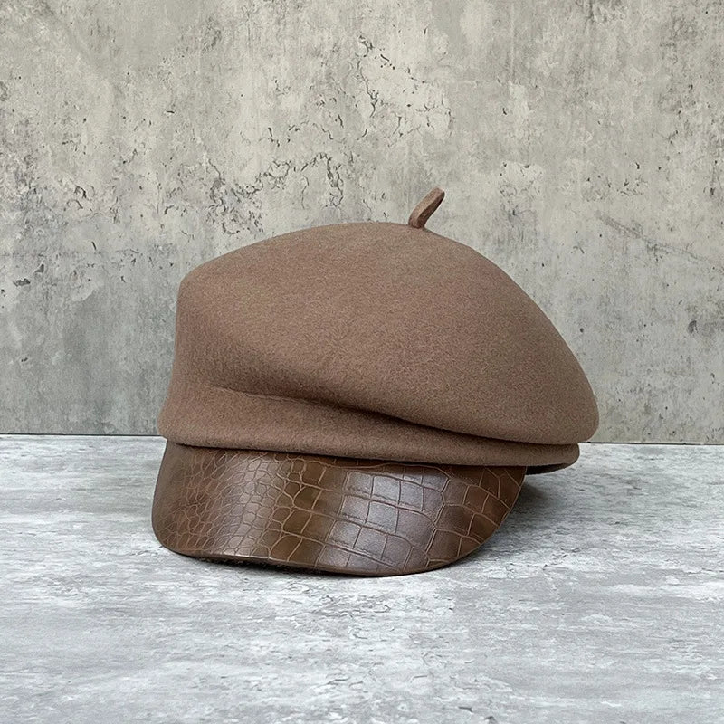 Aveline Leather Wool Beret