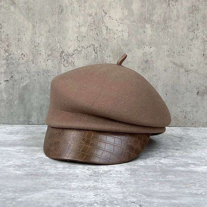Aveline Leather Wool Beret