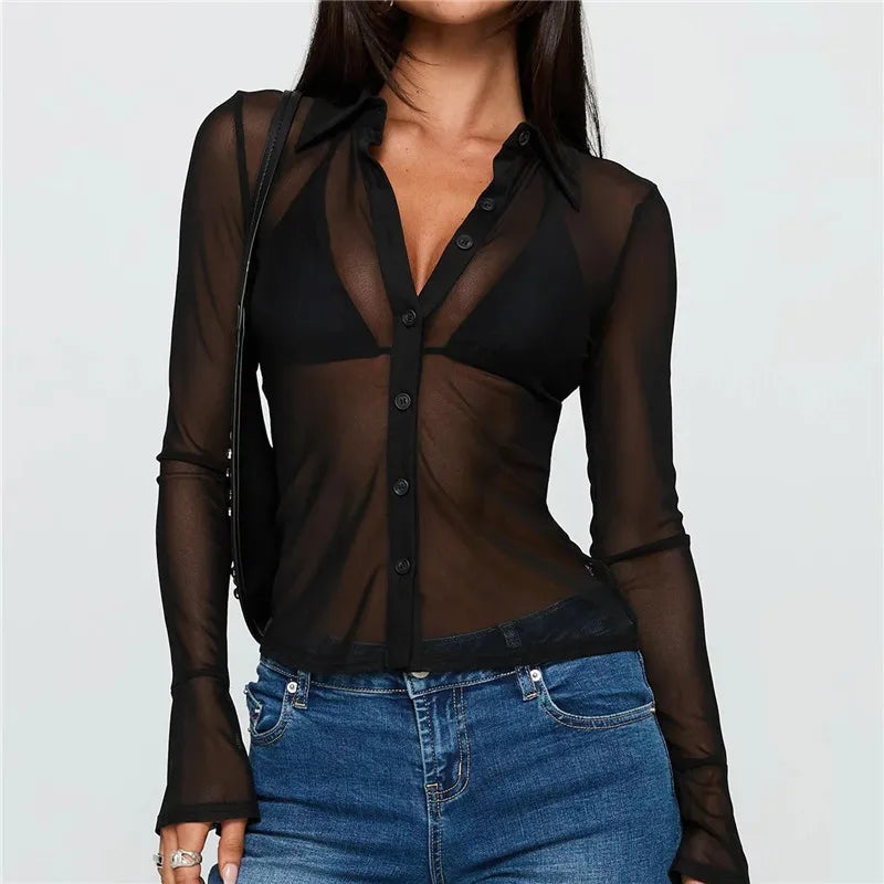 Velina Sheer Mesh Blouse