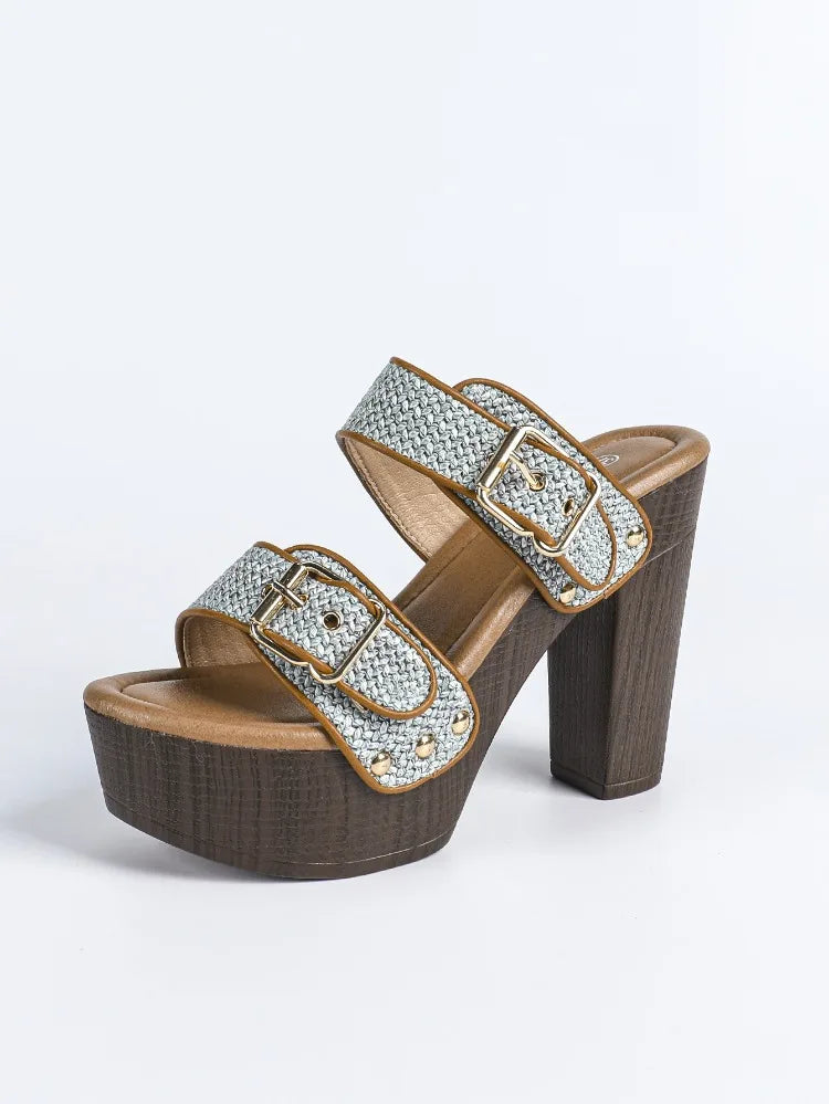 Rafia Buckled Platform Sandals