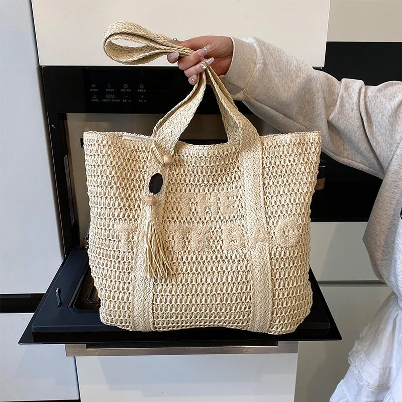 Raffia Weave Straw Tote