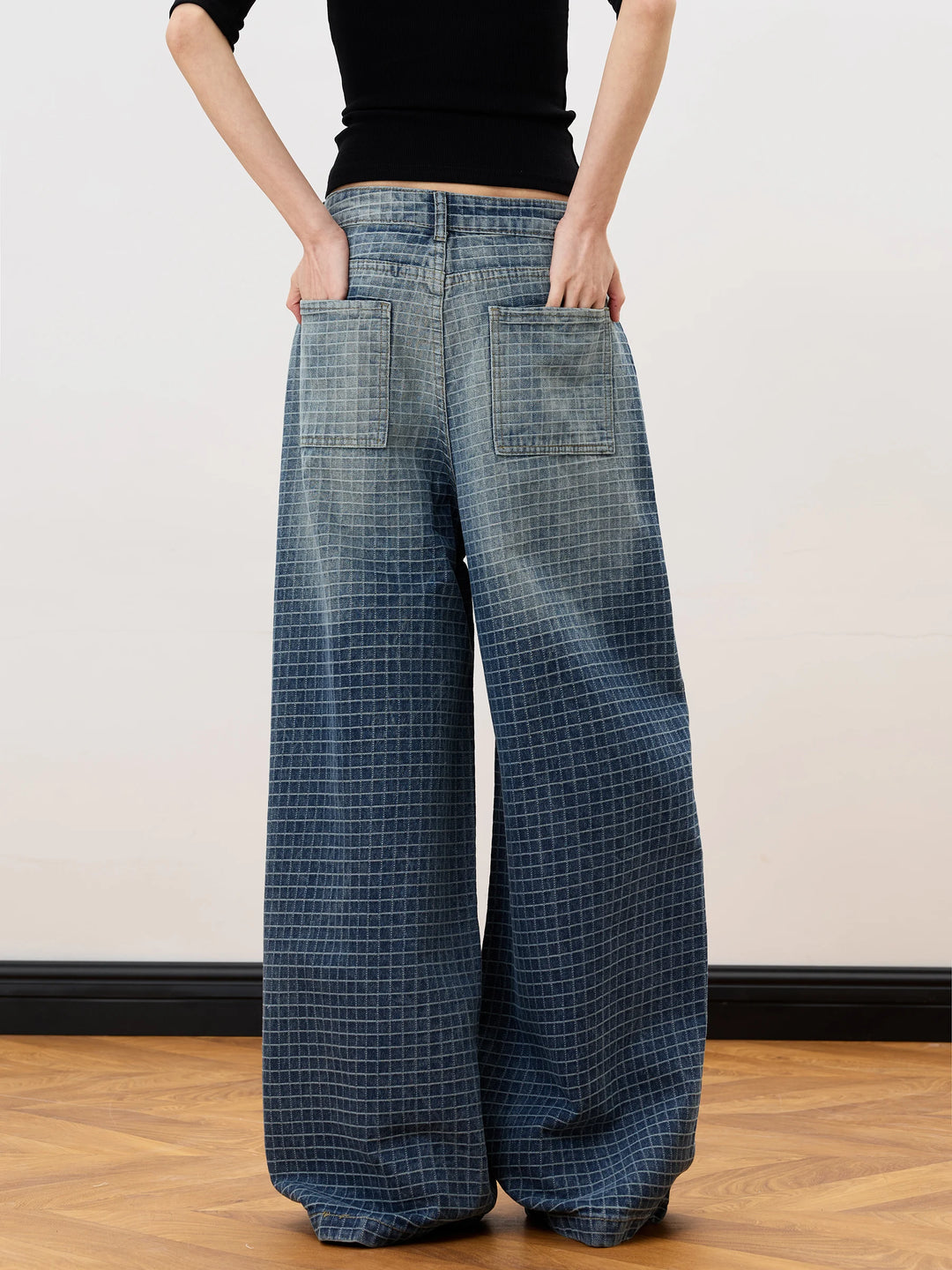 Quadretto Plaid Wide-Leg Jeans