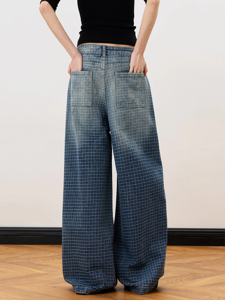 Quadretto Plaid Wide-Leg Jeans