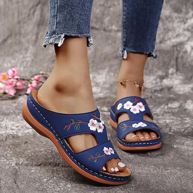 Fiorella Embroidered Wedge Sandals