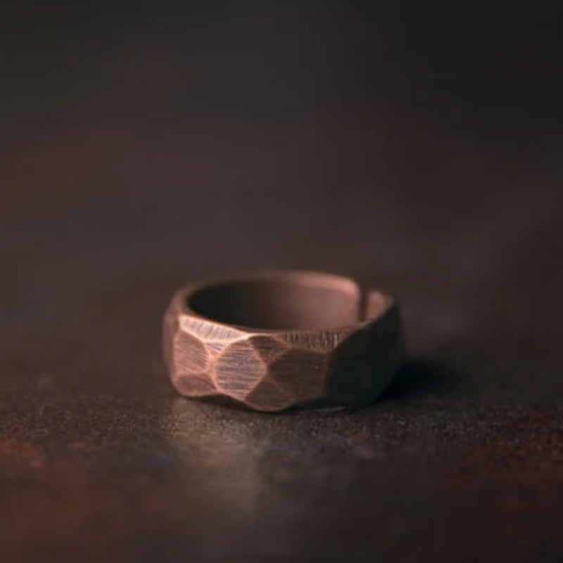 Patina Hammered Copper Ring Set
