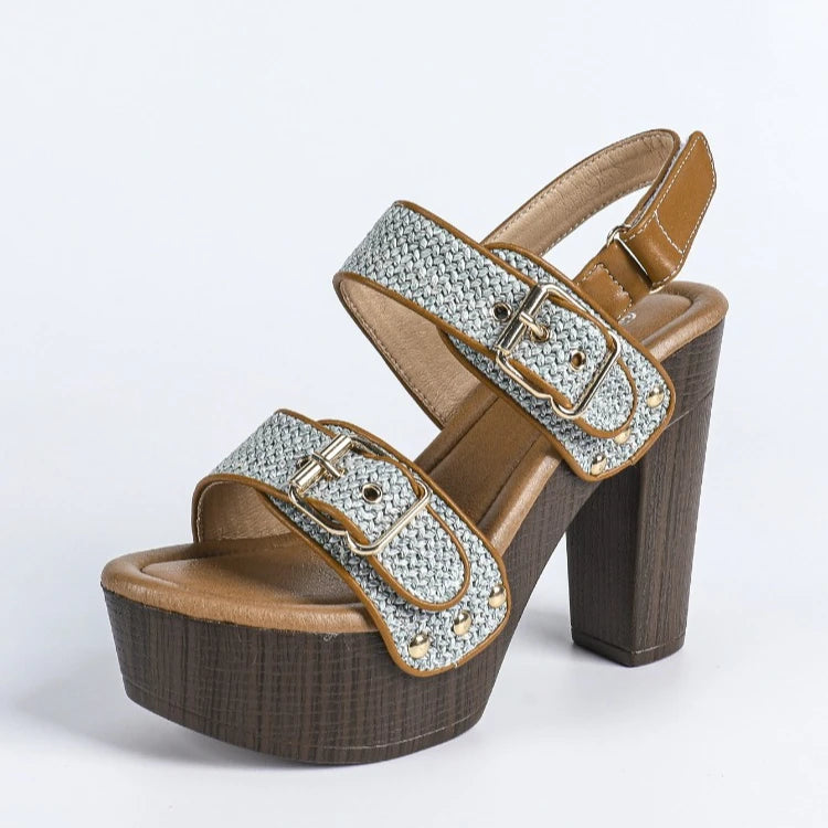 Rafia Buckled Platform Sandals