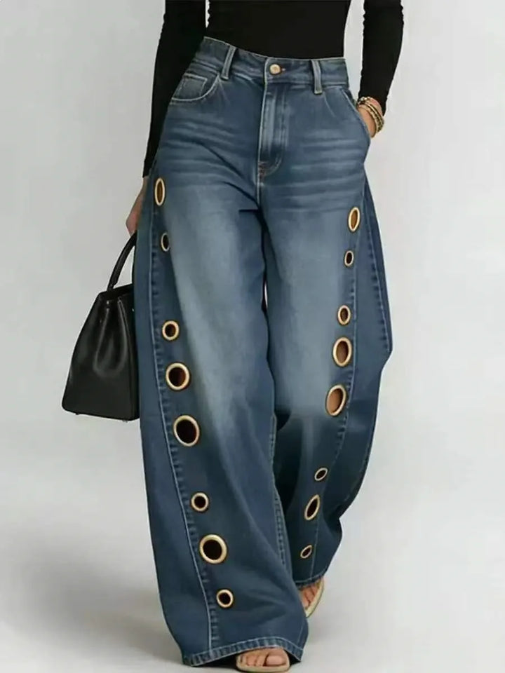 Eyelet Row Wide-Leg Jeans