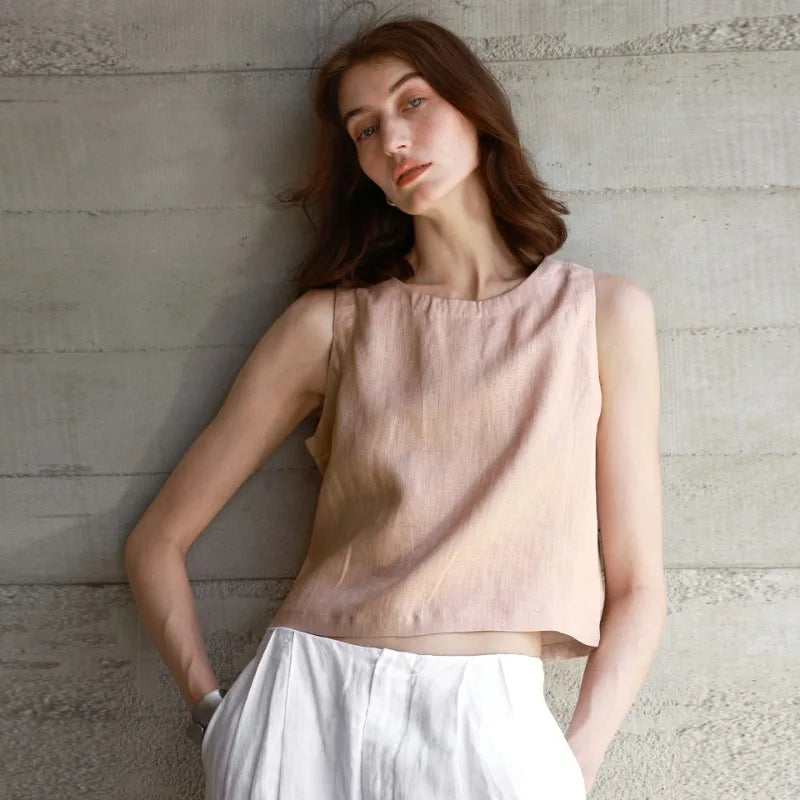 Claudette Linen Crop Tank