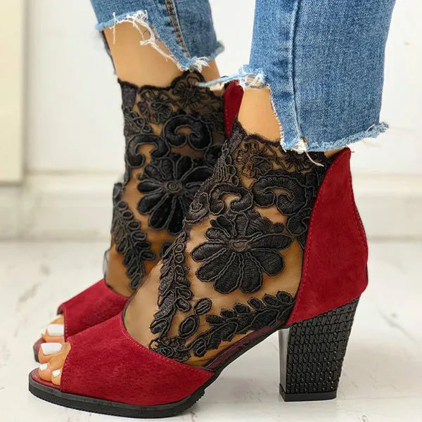 Fiorella Lace Peep-Toe Booties