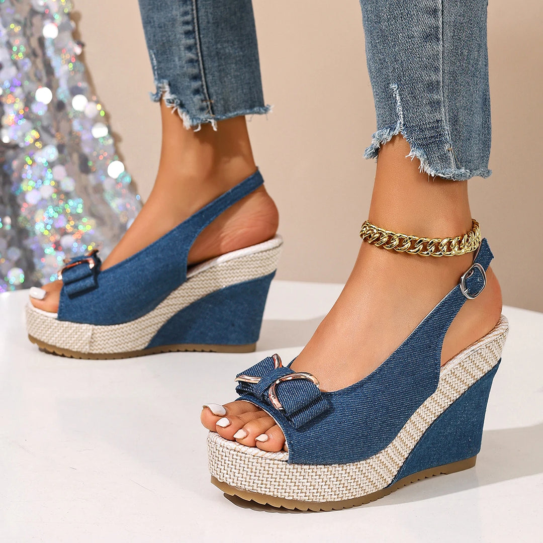 Fiocco Denim Wedge Sandals