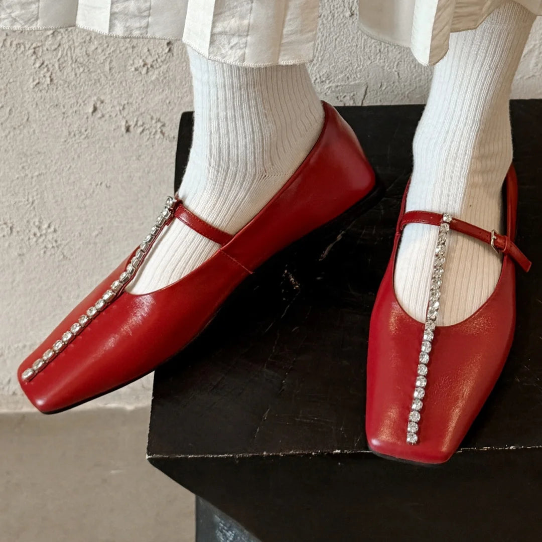 Alessia Crystal Leather Flats