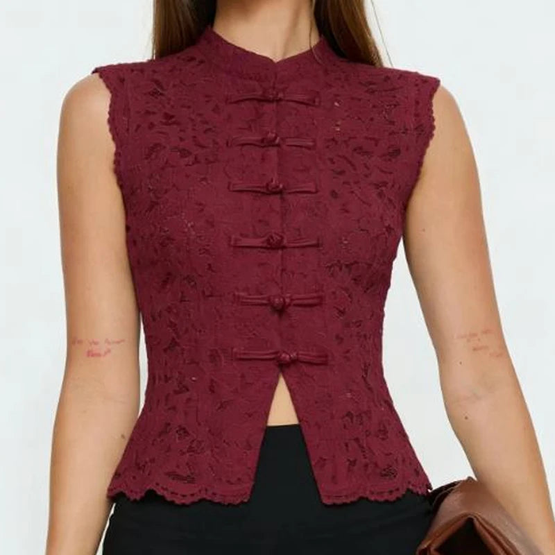 Merletto Frog-Button Lace Top