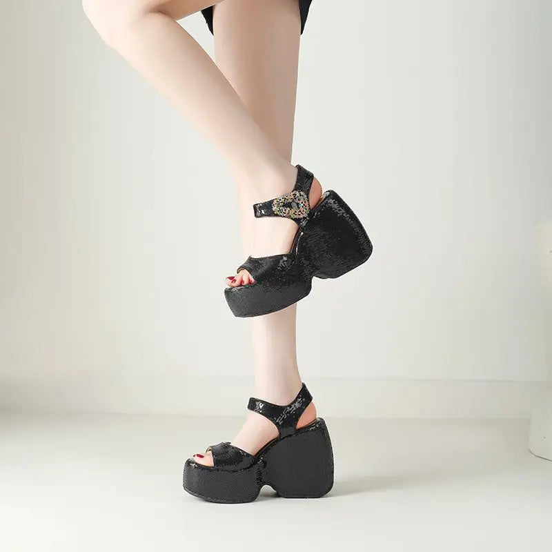 Scintilla Crystal-Buckle Platform Wedges