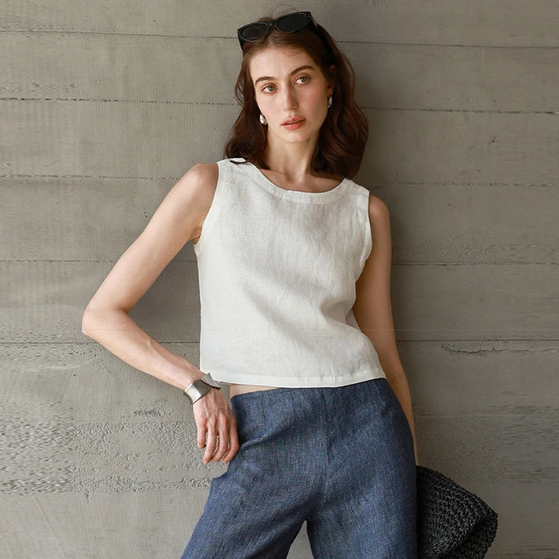 Claudette Linen Crop Tank