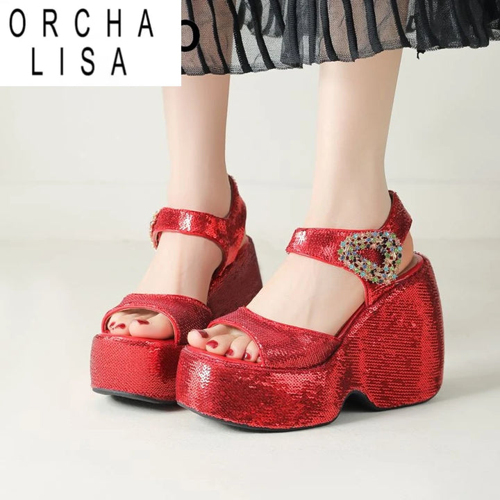 Scintilla Crystal-Buckle Platform Wedges