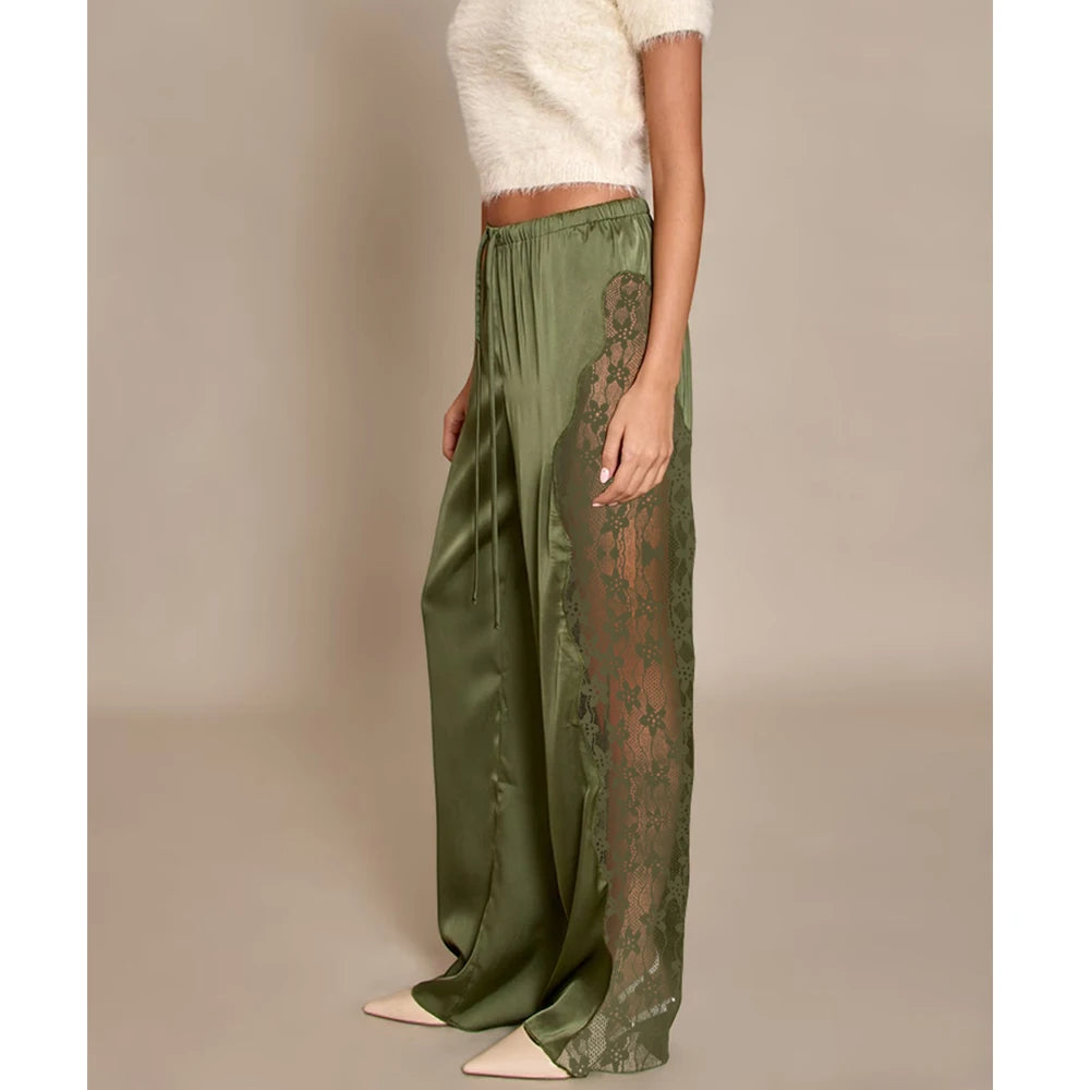 Merletto Lace-Panel Satin Pants
