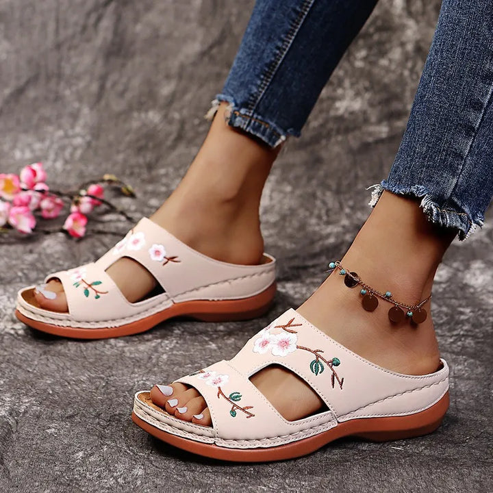 Fiorella Embroidered Wedge Sandals