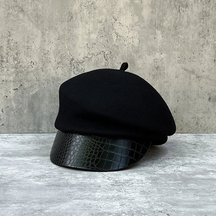 Aveline Leather Wool Beret