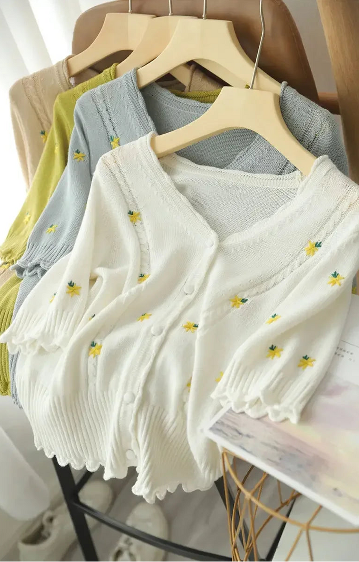Roselle Embroidered V-Neck Cardigan