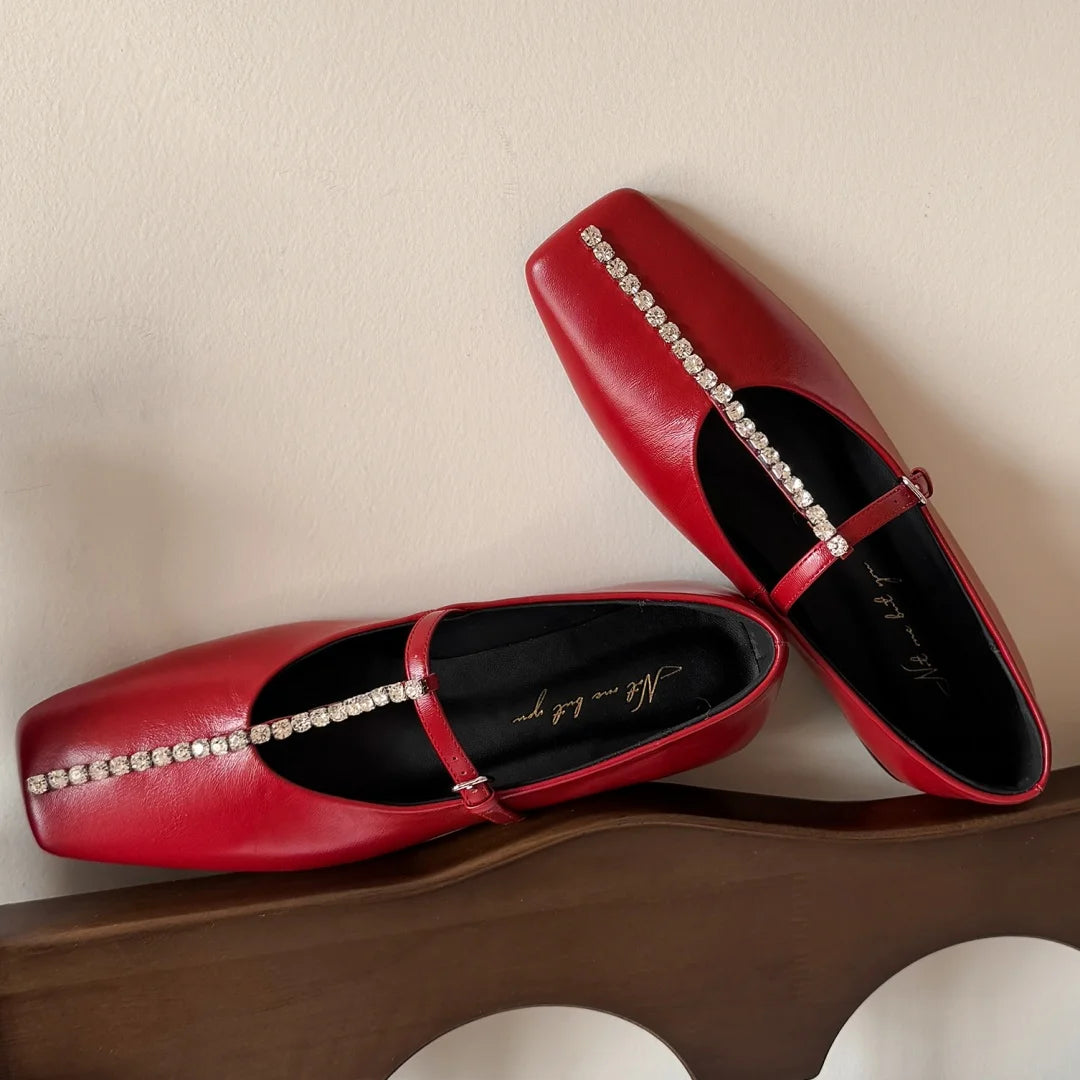 Alessia Crystal Leather Flats