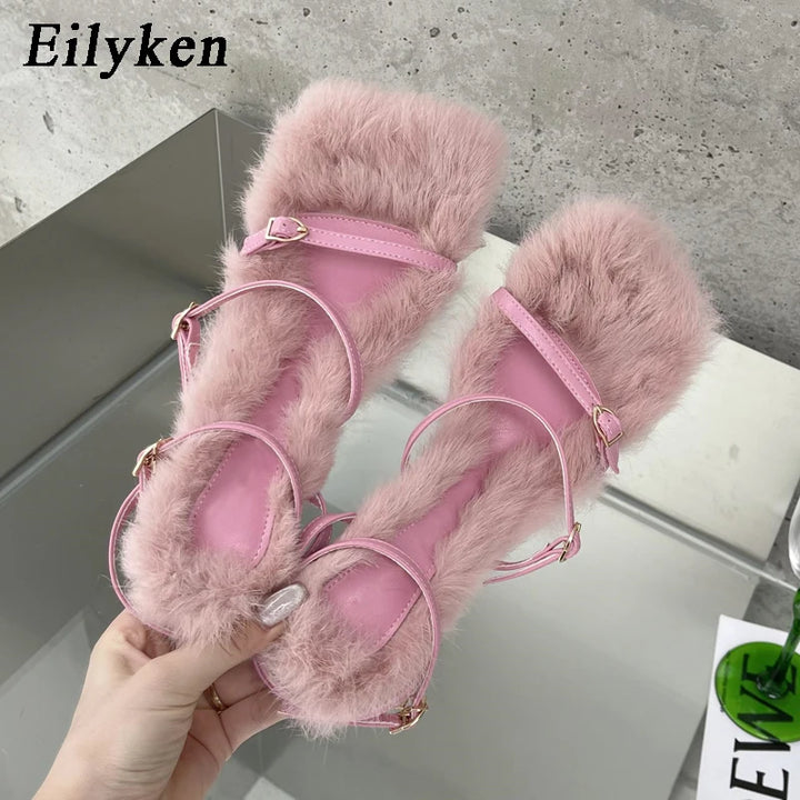 Piumina Fur Ankle-Strap Sandals