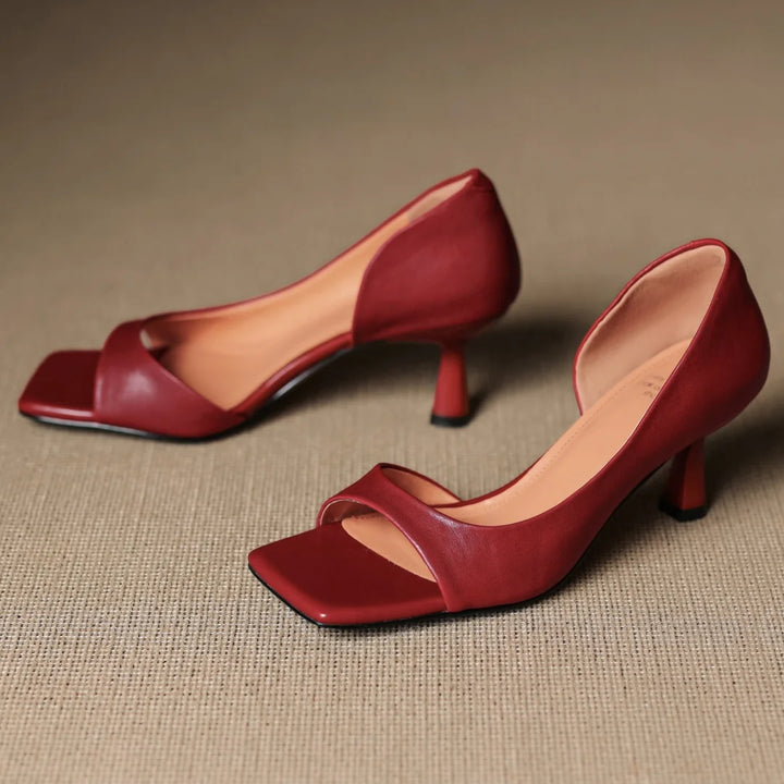 Francesca Open-Toe Leather Pumps
