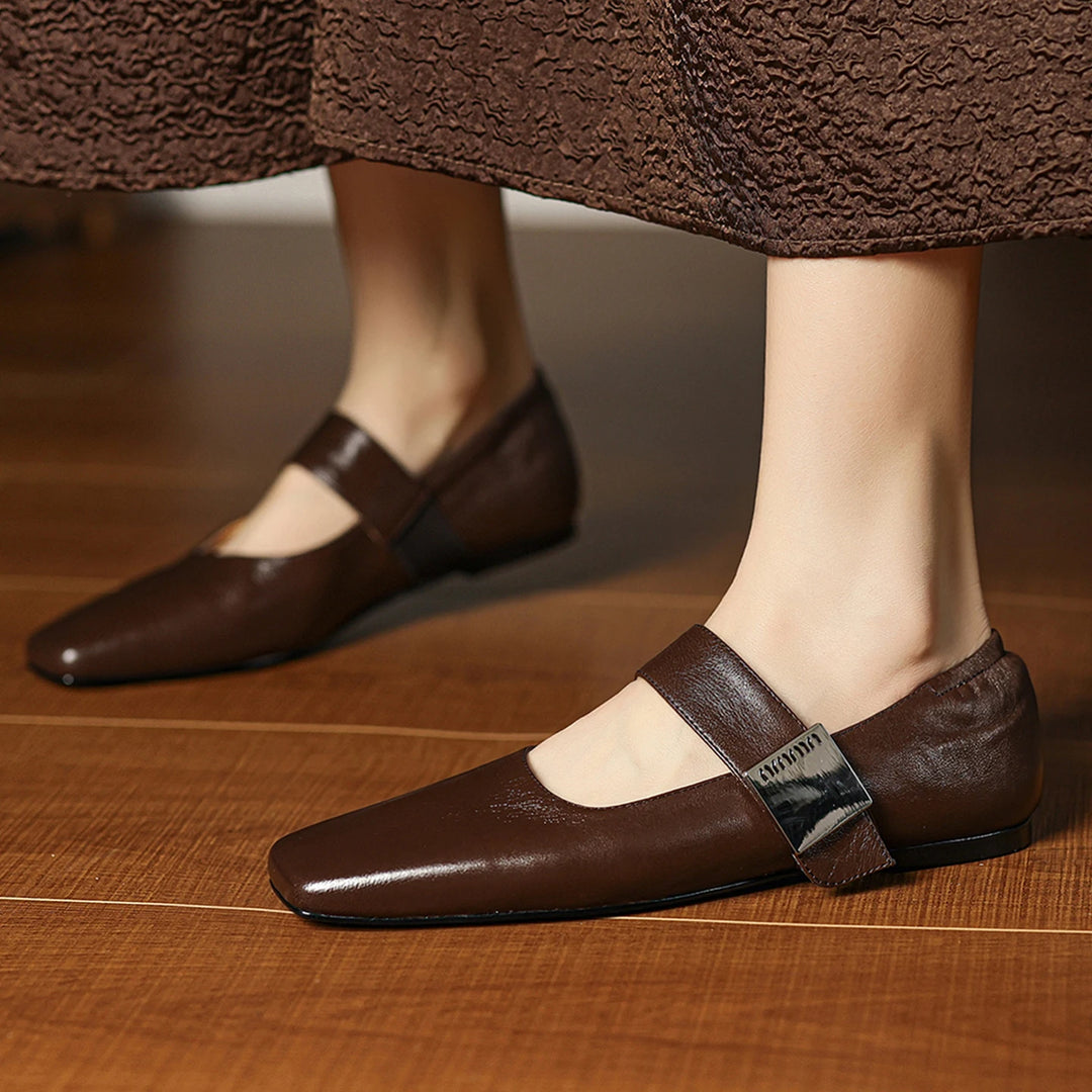 Verena Square Toe Leather Flats