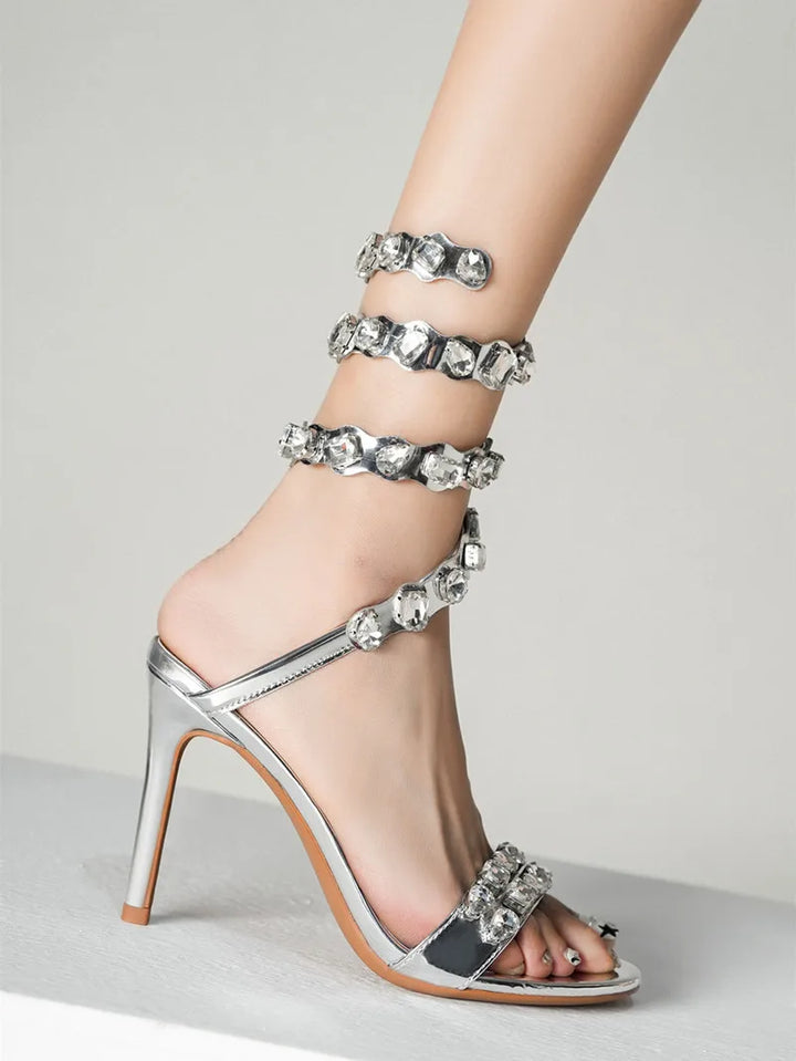 Serafina Crystal Wraparound Sandals
