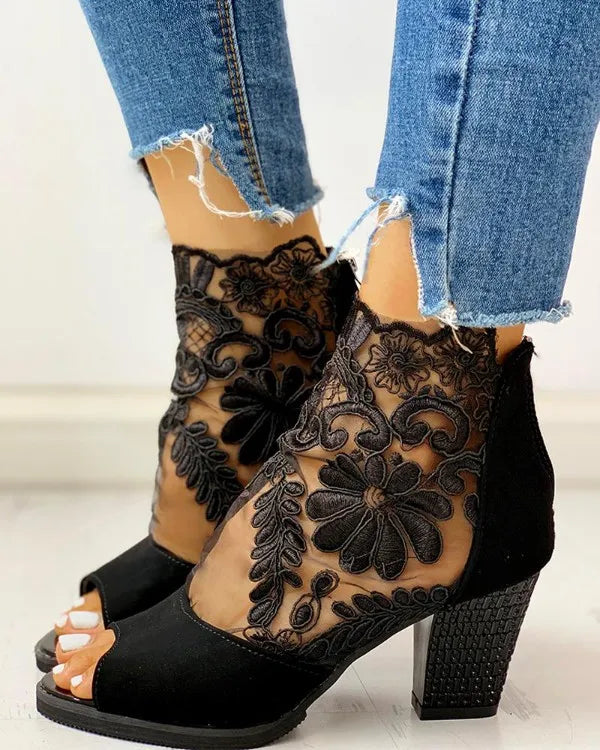 Fiorella Lace Peep-Toe Booties
