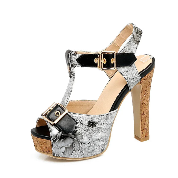 Fiorina Floral T-Strap Platform Heels