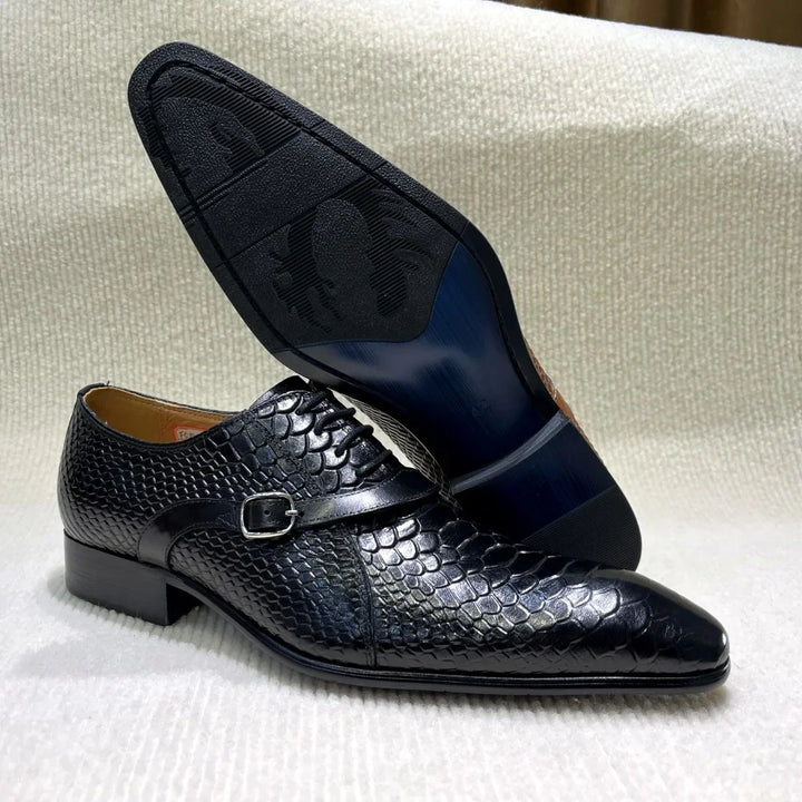 Serpente Python-Embossed Monk Shoes