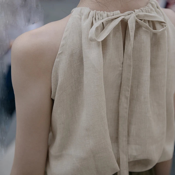 Gathered Linen Halter Top