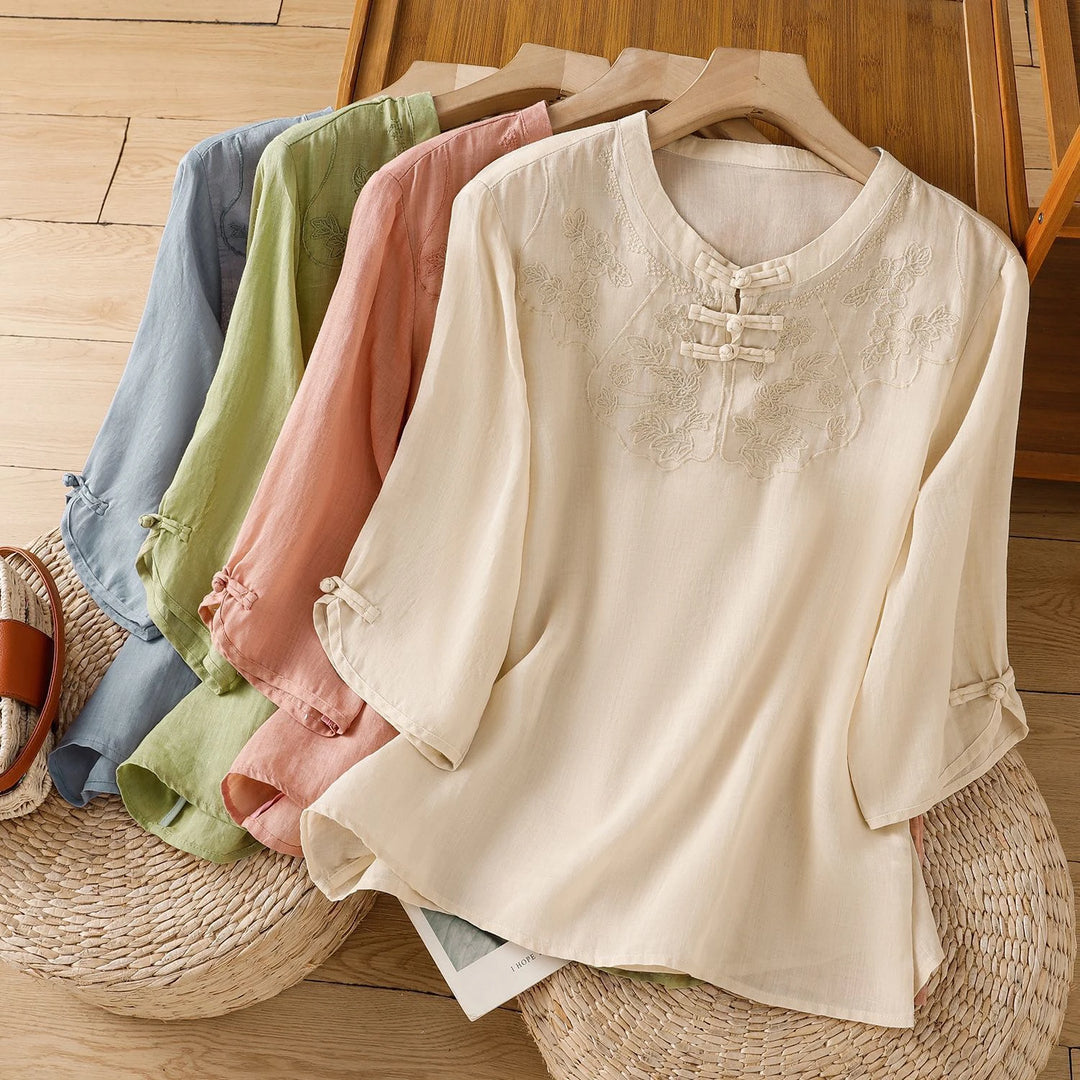 Jade Garden Linen Blouse