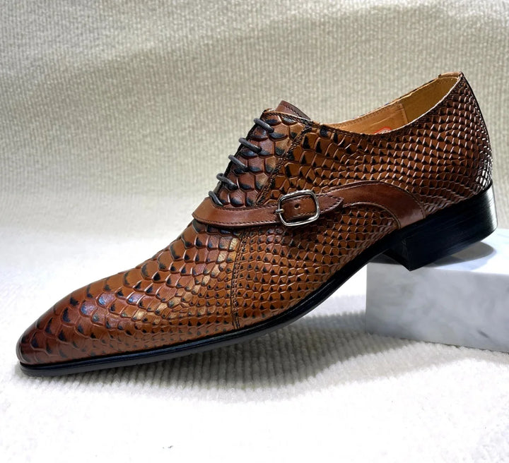 Serpente Python-Embossed Monk Shoes