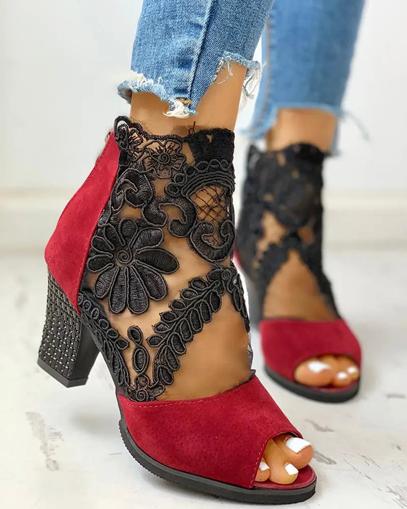 Fiorella Lace Peep-Toe Booties