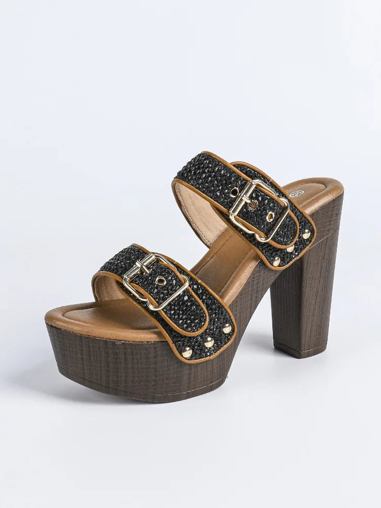 Rafia Buckled Platform Sandals