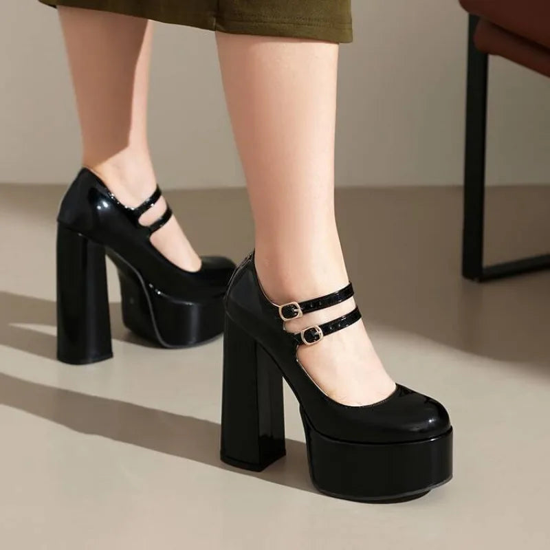 Baronessa Double-Buckle Platform Mary Janes