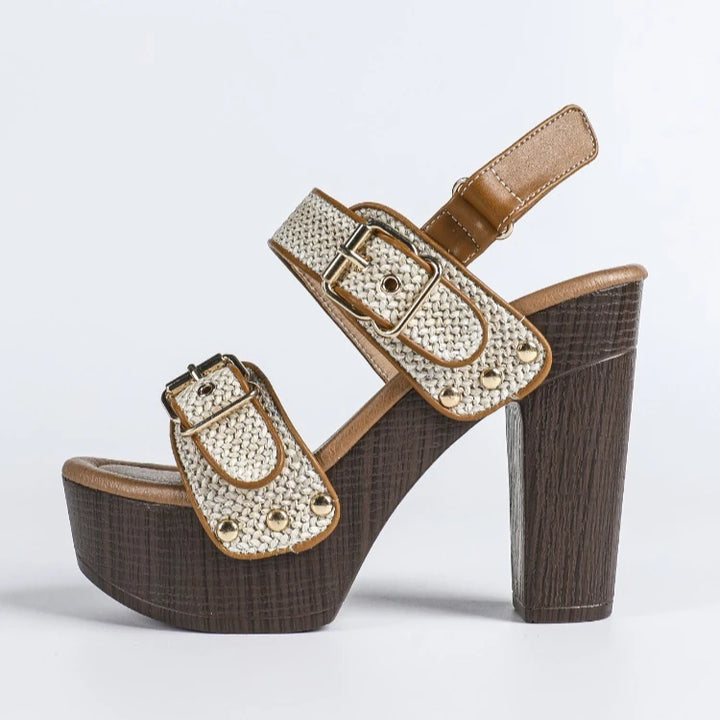 Rafia Buckled Platform Sandals