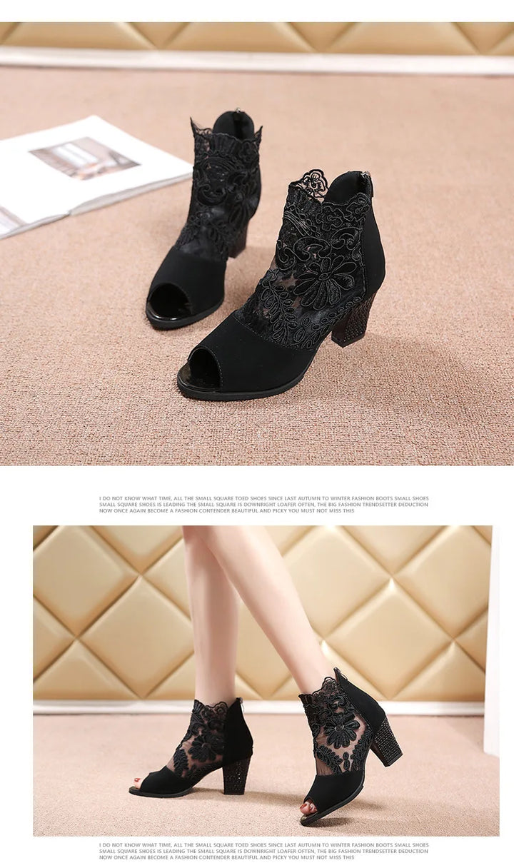 Merletta Lace Peep-Toe Booties
