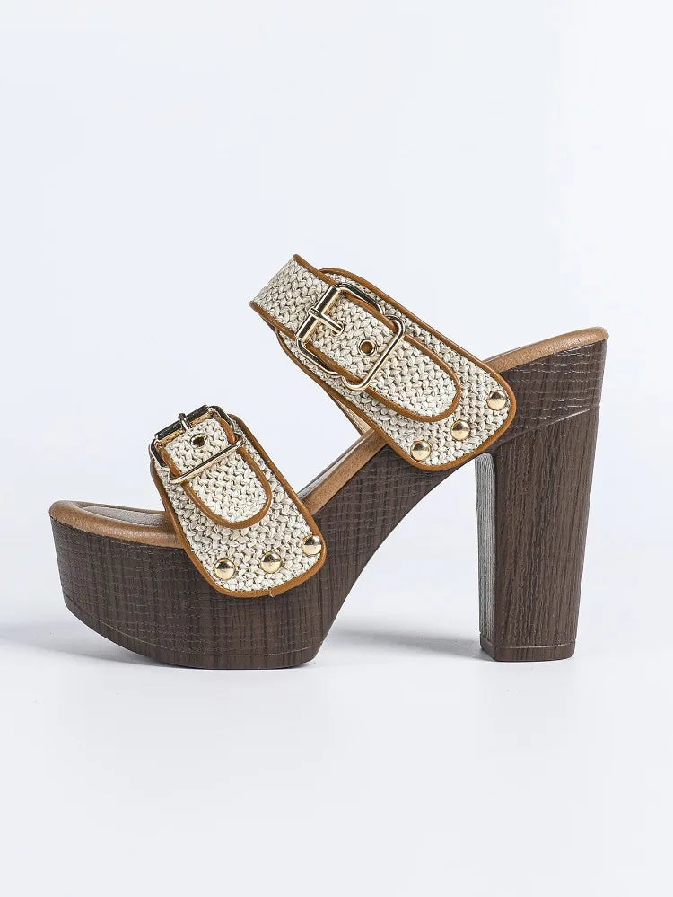 Rafia Buckled Platform Sandals