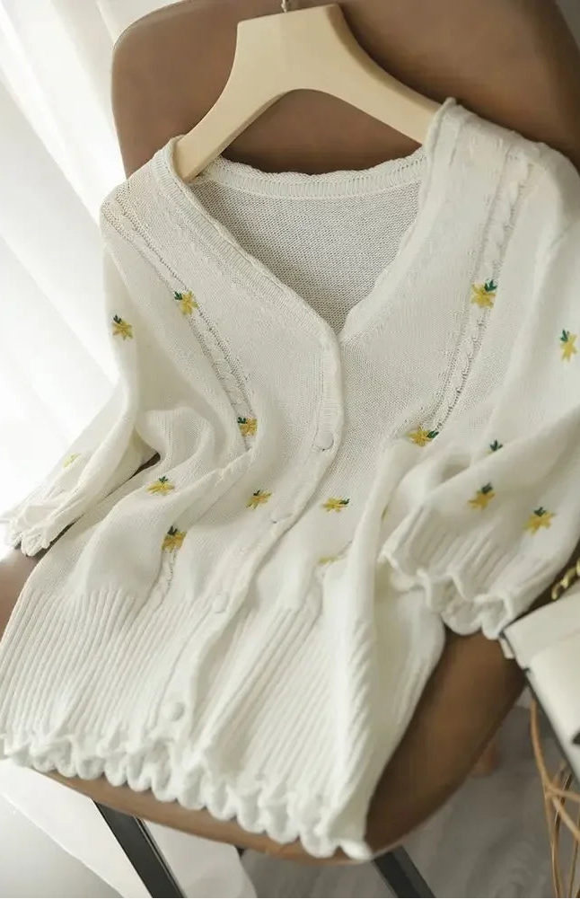Roselle Embroidered V-Neck Cardigan