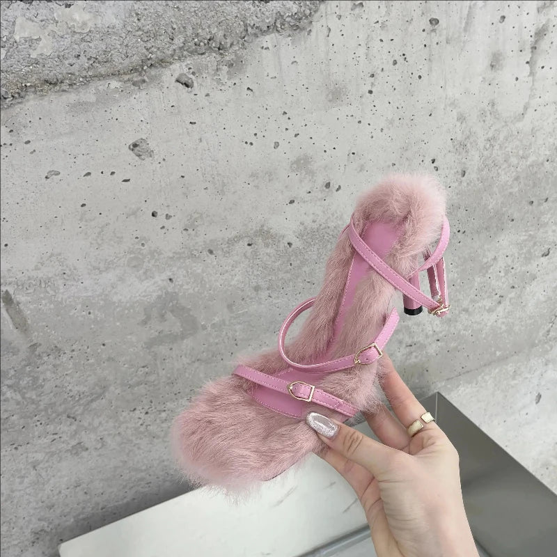 Piumina Fur Ankle-Strap Sandals