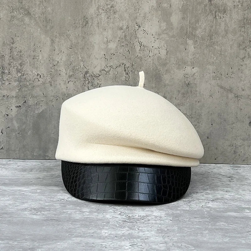 Aveline Leather Wool Beret