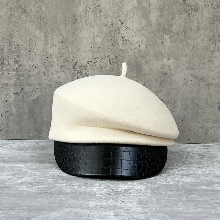 Aveline Leather Wool Beret